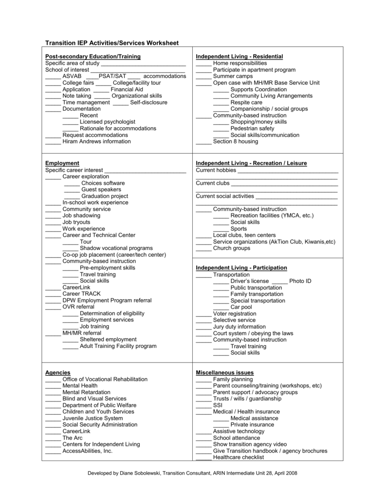 Secondary Transition Information Sheet Together With Transition Worksheets For Special Education Students