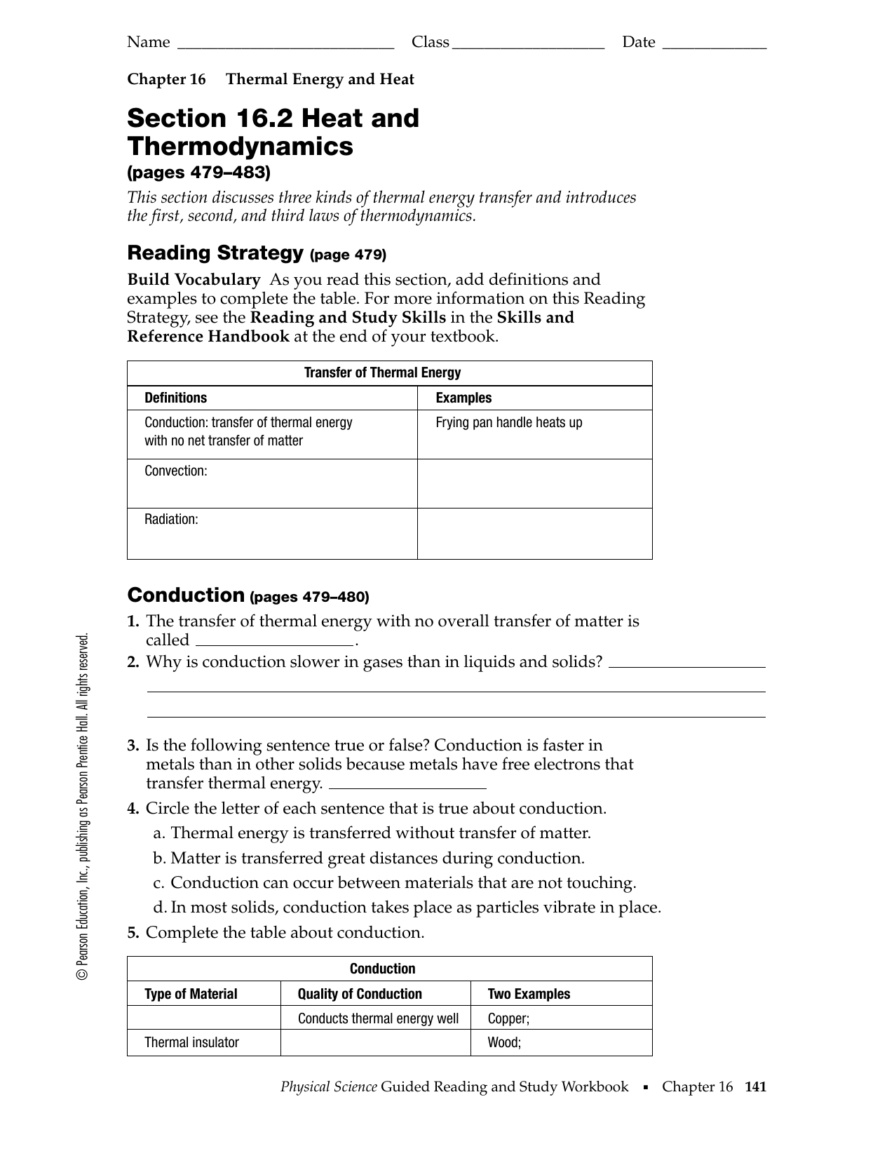 Section 162 Heat And Thermodynamics Along With Section 16 2 Heat And Thermodynamics Worksheet Answer Key