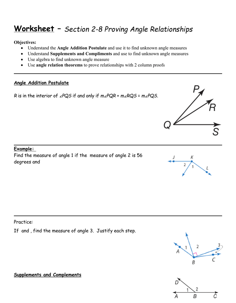 Section 28 Proving Angle Relationships Inside Two Column Proof Practice Worksheets
