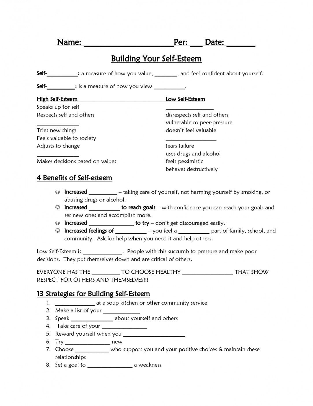 Self Esteem Therapy Worksheets  Yooob Inside Self Esteem Worksheets For Adults Pdf