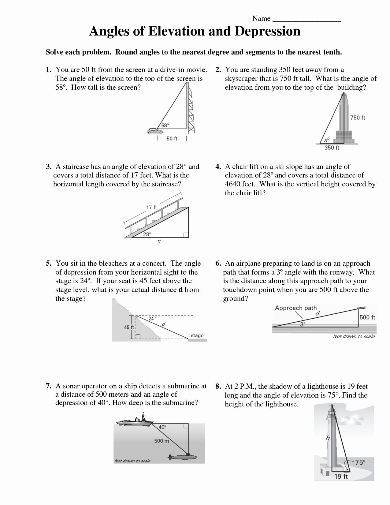 Self Esteem Worksheets Pdf  Briefencounters In Angle Of Elevation And Depression Worksheet Pdf