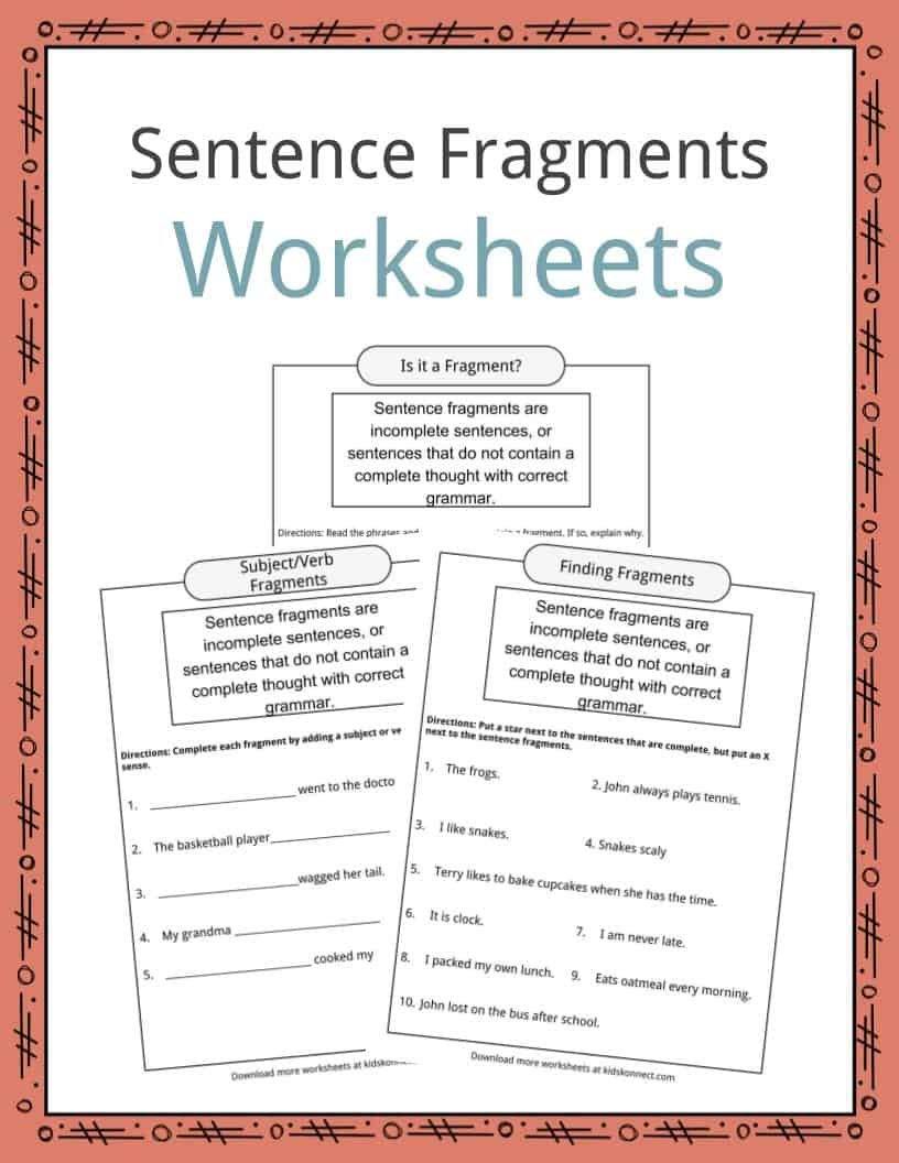 Sentence Fragments Worksheets Examples  Definition For Kids Inside Sentence Or Fragment Worksheet