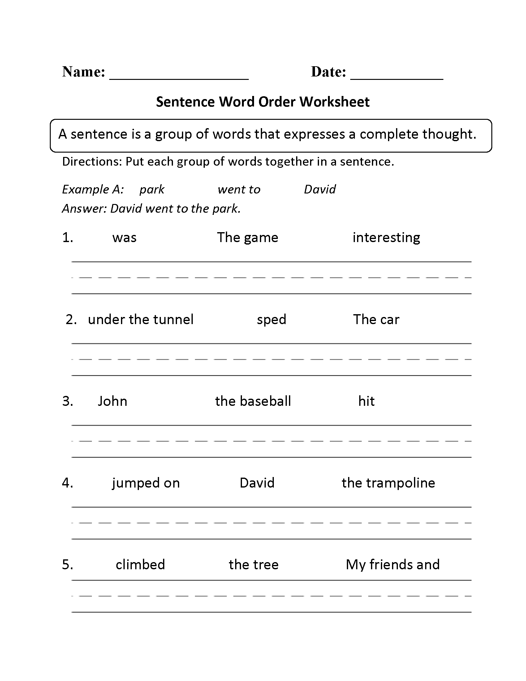 Sentence Structure Worksheets  Sentence Building Worksheets Throughout Building Sentences Worksheets 1St Grade