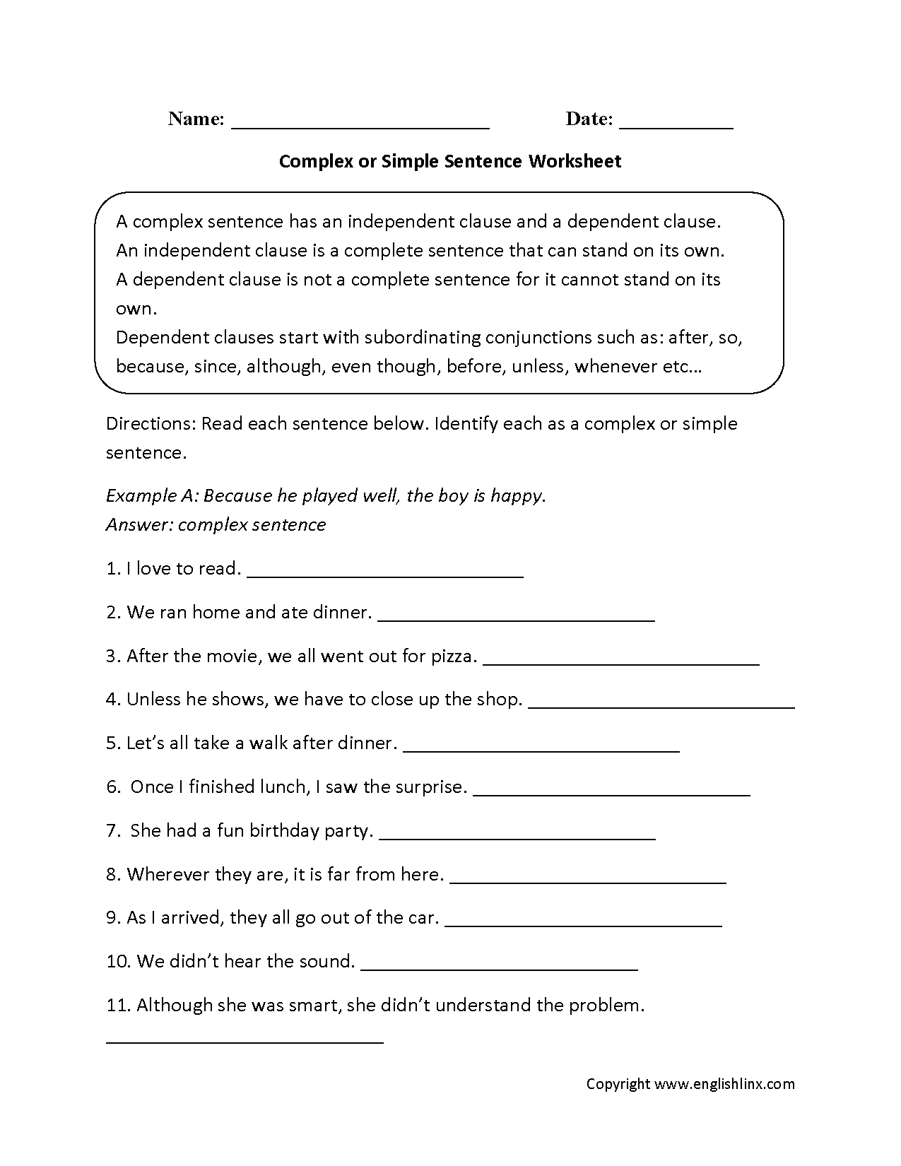 Sentences Worksheets  Complex Sentences Worksheets Also Complex Sentences Worksheet