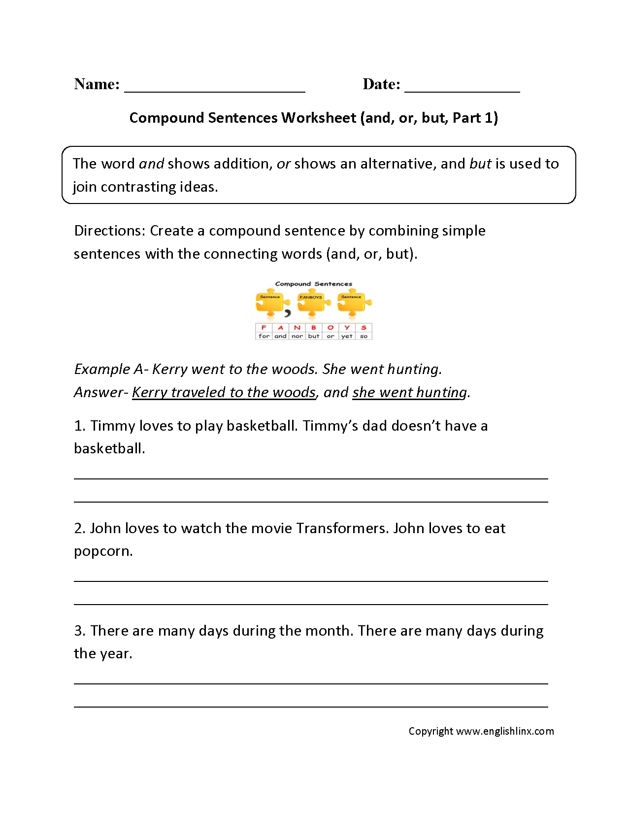 Sentences Worksheets  Compound Sentences Worksheets Also Compound Sentences Worksheet With Answers
