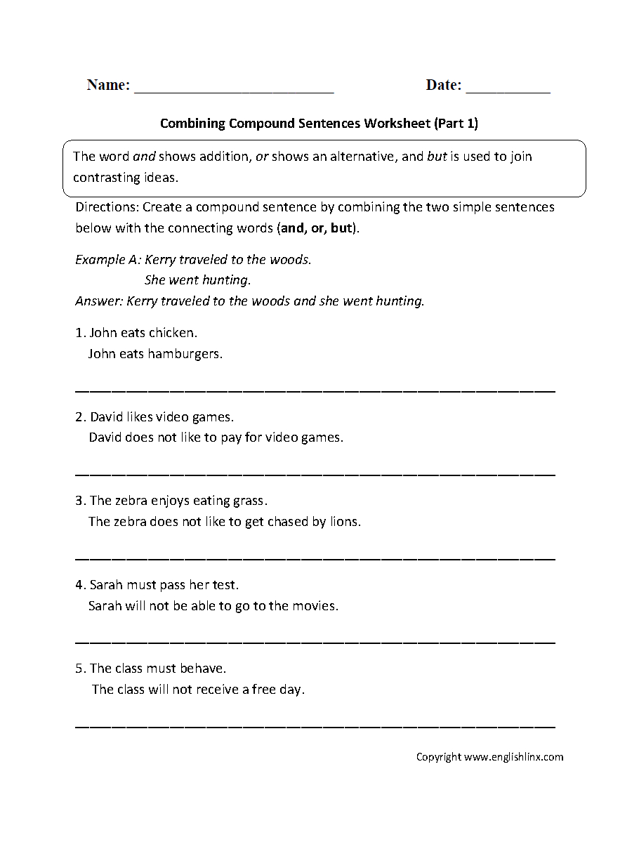 Sentences Worksheets  Compound Sentences Worksheets And Combining Sentences Worksheet