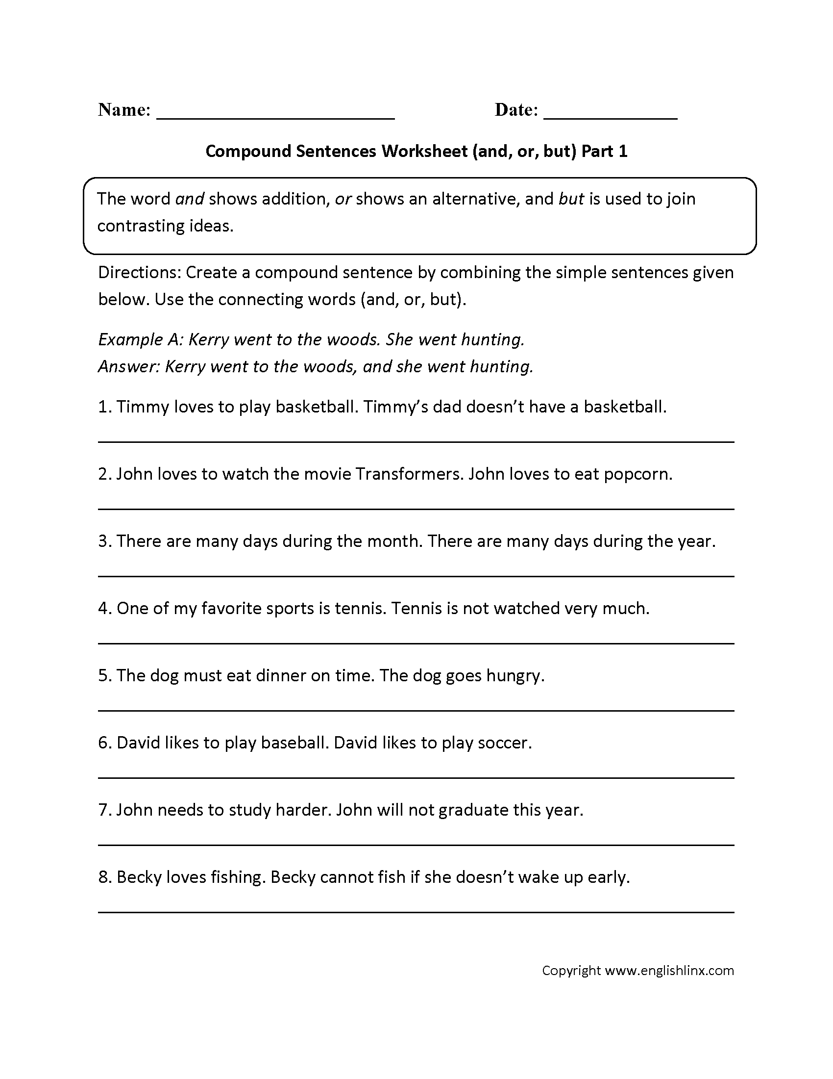 Sentences Worksheets  Compound Sentences Worksheets Or Compound Sentences Worksheet With Answers