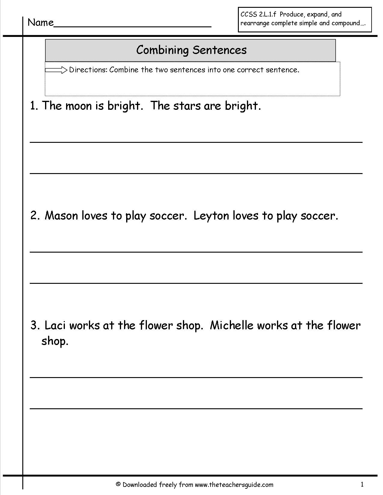 Sentences Worksheets From The Teacher's Guide With Combining Sentences Worksheet