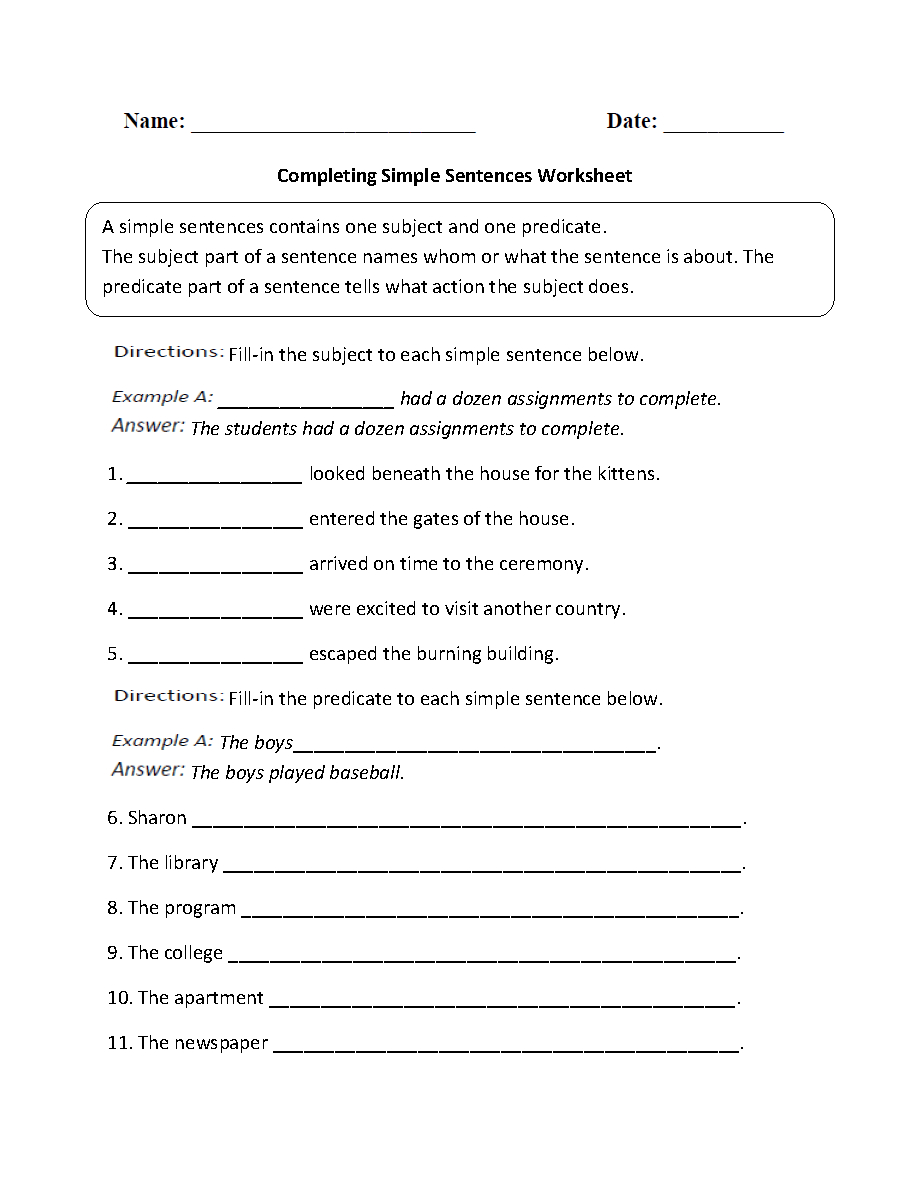 Sentences Worksheets  Simple Sentences Worksheets Also Simple Sentences Worksheet