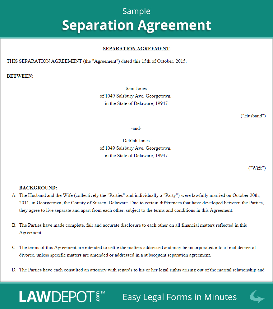 Separation Agreement Template Us Lawdepot Regarding Nc Separation Agreement Worksheet