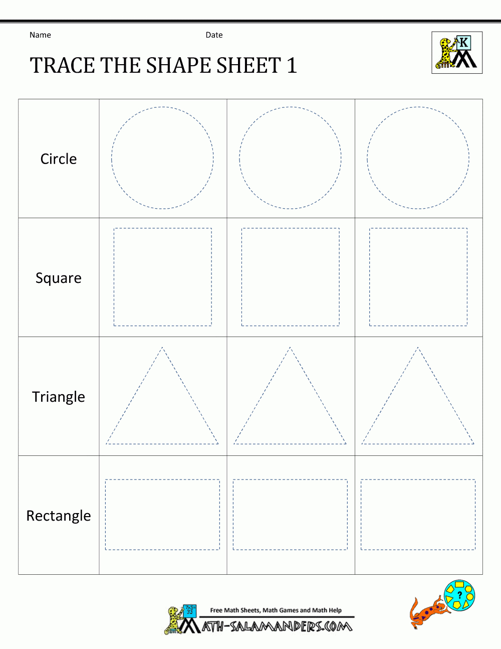 Shape Tracing Worksheets Kindergarten Or Traceable Name Worksheets