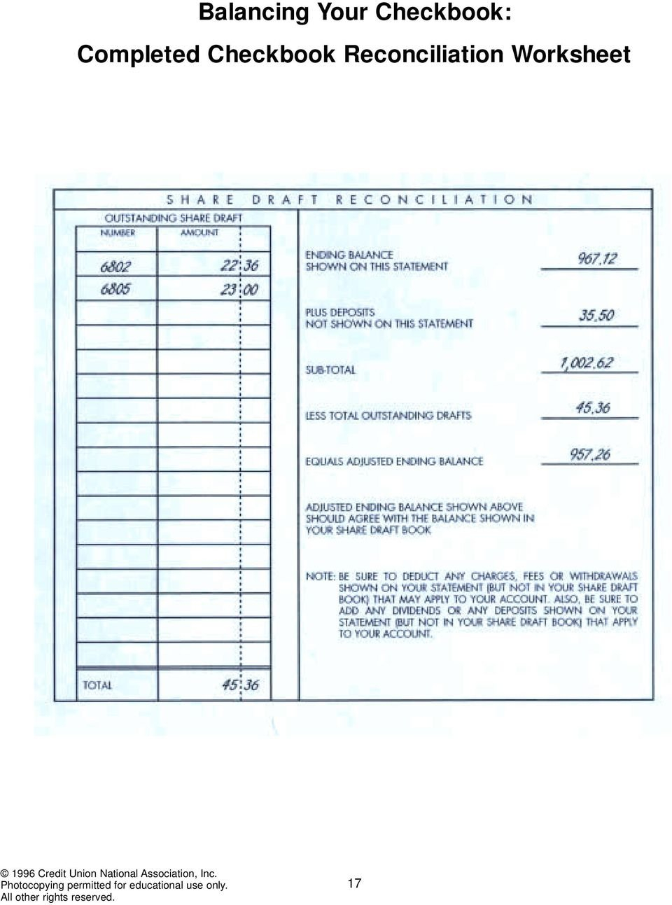 Share Draftchecking Account Basics  Pdf For Balancing A Checkbook Worksheet For Students