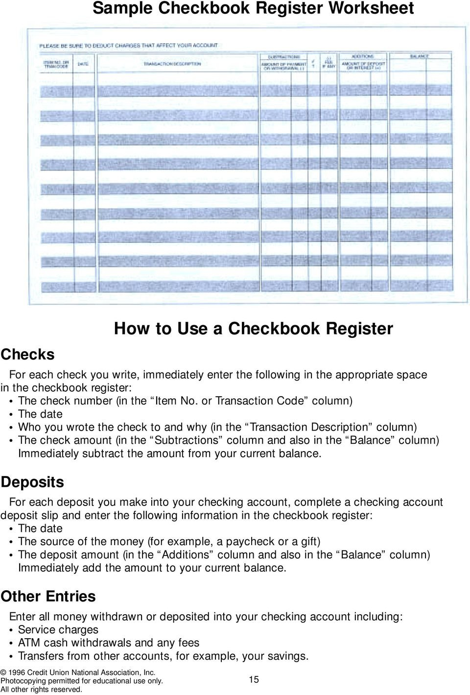 Share Draftchecking Account Basics  Pdf For Checking Account Balance Worksheet