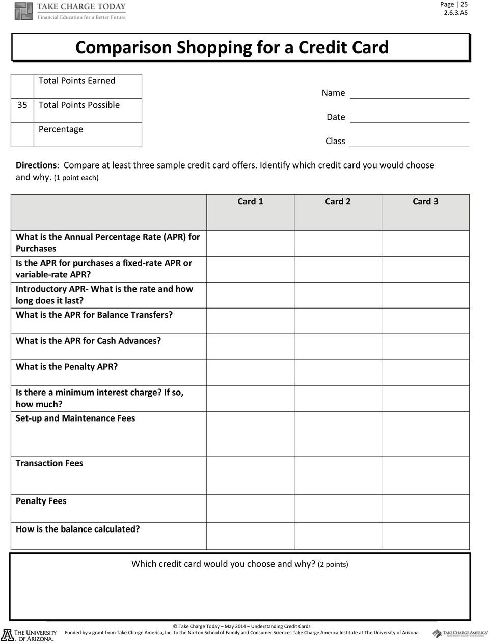Shopping For A Credit Credit Card Comparison Worksheet With Prek Regarding Shopping For A Credit Card Worksheet
