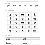 Sight Words Practice Word Search You Two We All Am Yes  A To With Regard To Dolch Sight Words Worksheets