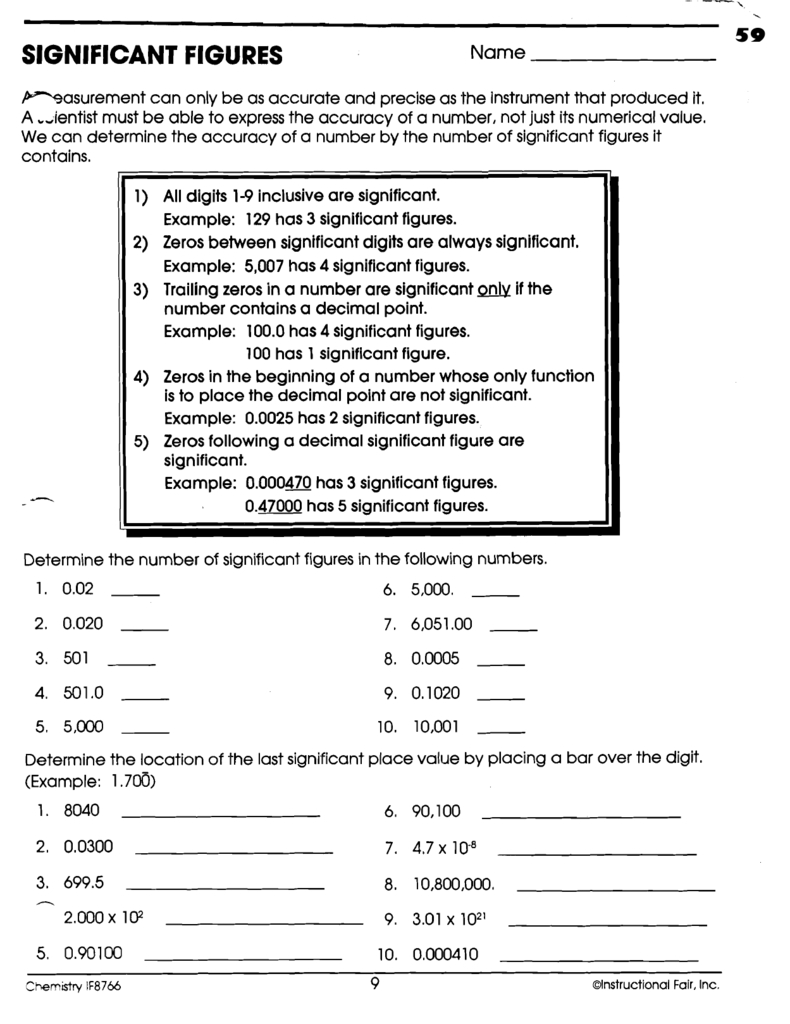 Significant Figures And Significant Figures Worksheet Chemistry