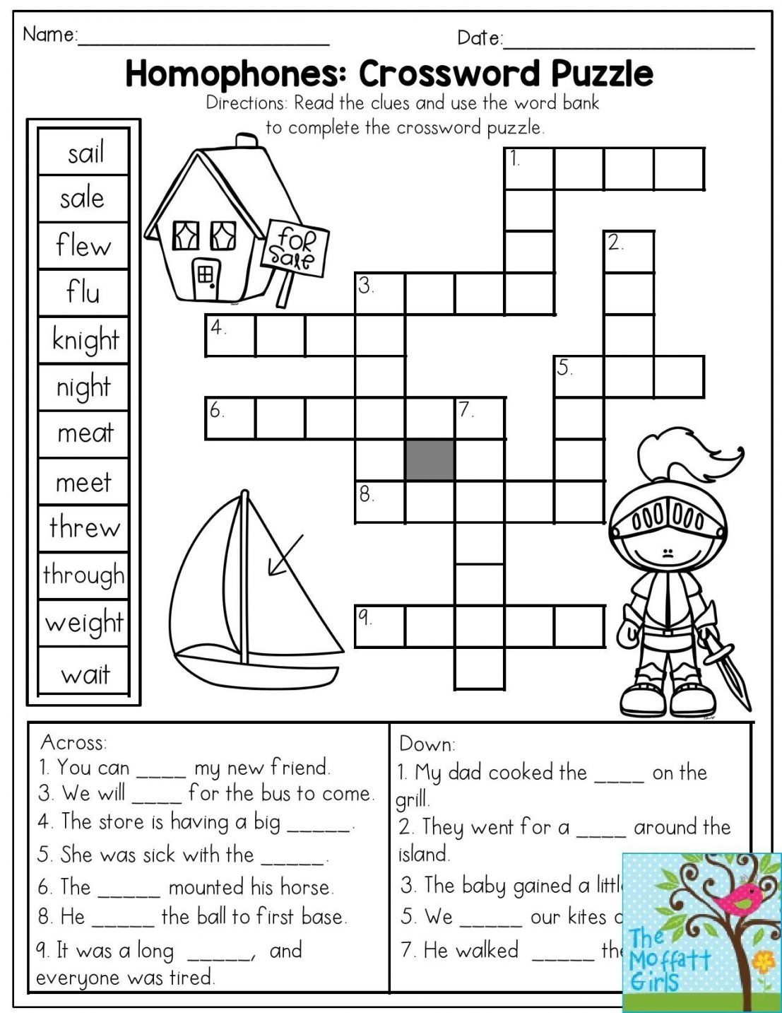 Simple First Grade Homophone Activities In Crossword Puzzle Also 1St Grade Puzzle Worksheets