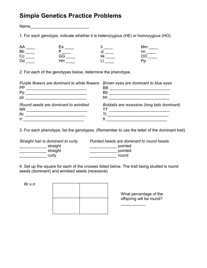 Simple Genetics Practice Problems Along With Genetics Practice Problems Worksheet Answer Key