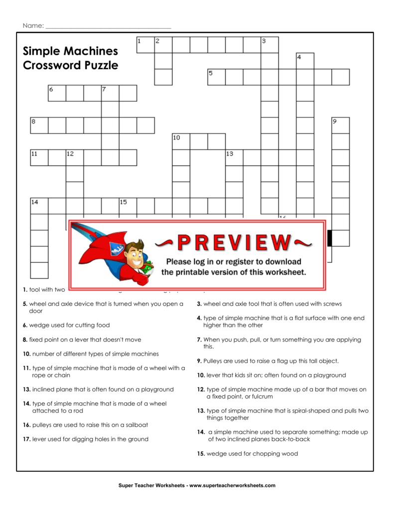 Simple Machines Crossword Puzzle With Regard To Simple Machines Worksheet Answers
