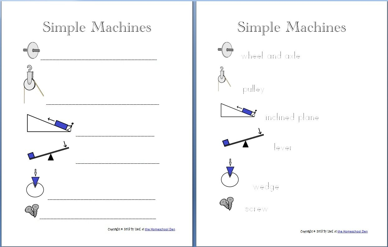 Simple Machines Packet About 30 Pages  Homeschool Den Inside Simple Machines Worksheet Answers