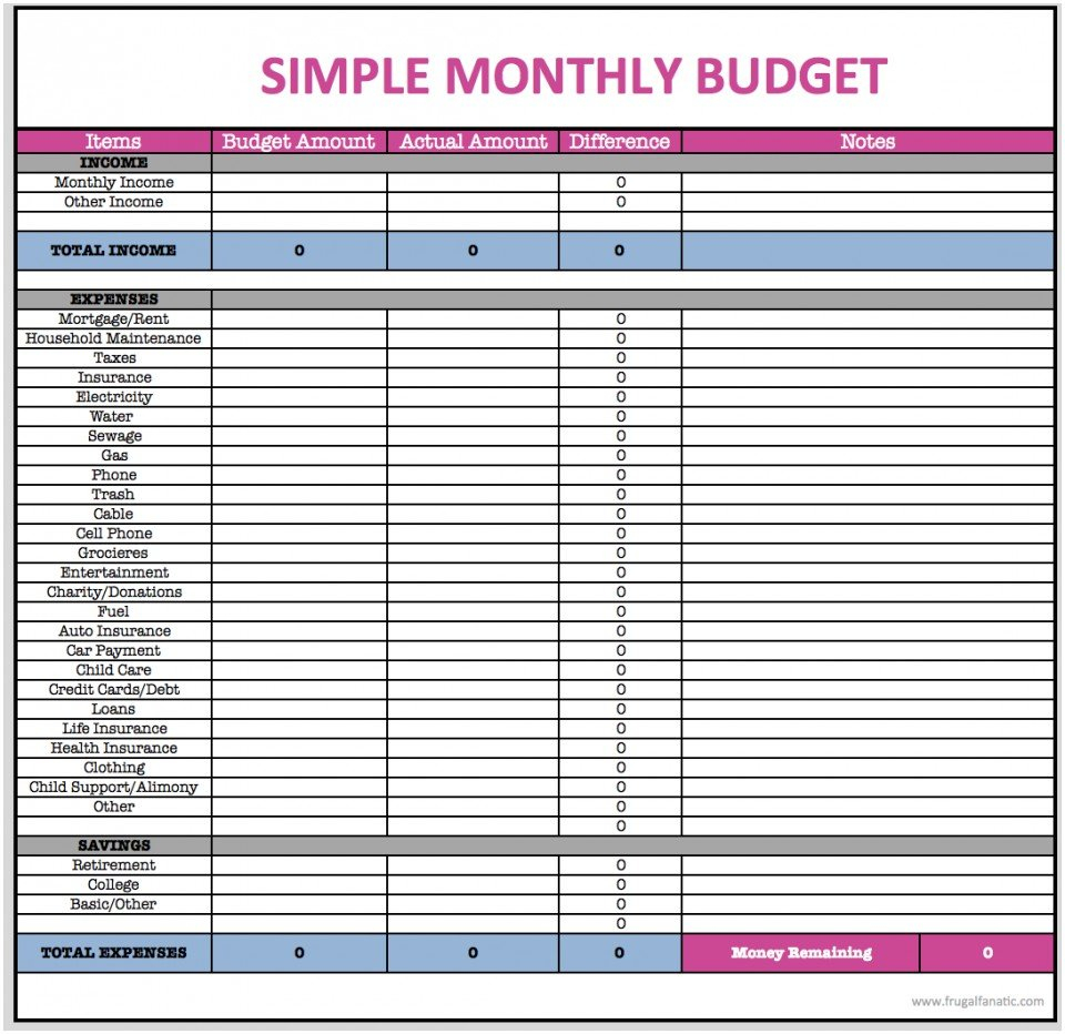 Simple Monthly Budget Spreadsheet Form Household Basic  Smorad Inside Monthly Budget Worksheet Printable