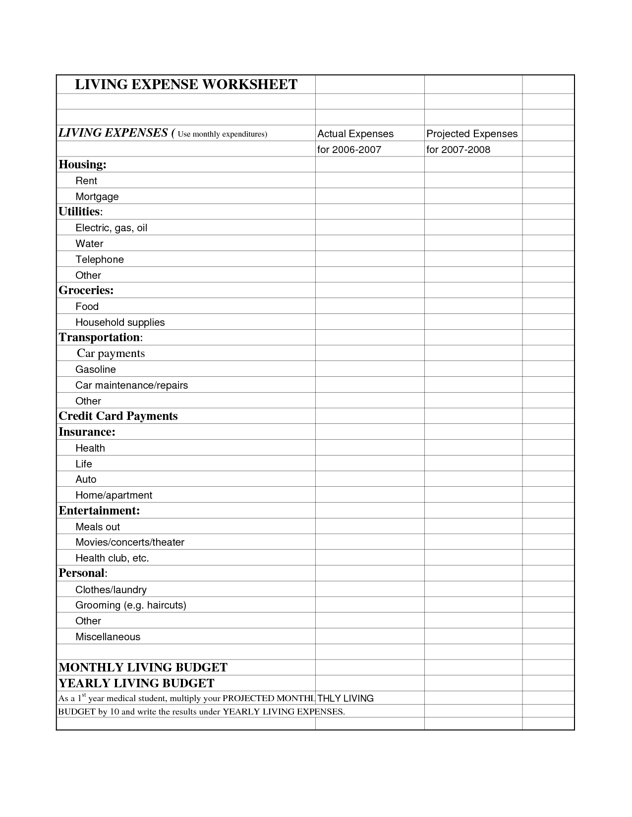 Simple Monthly Expense Worksheet | Living Expense Worksheet | Budget ... With Regard To Monthly Living Expenses Spreadsheet