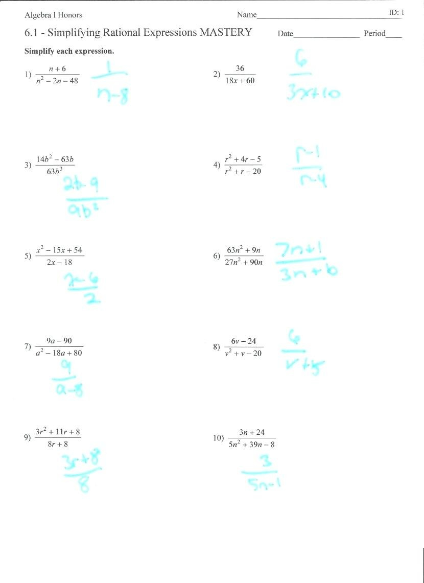 Simplifying Rational Expressions Worksheet Answers Math Multiplying Intended For Rational Expressions Worksheet Algebra 2