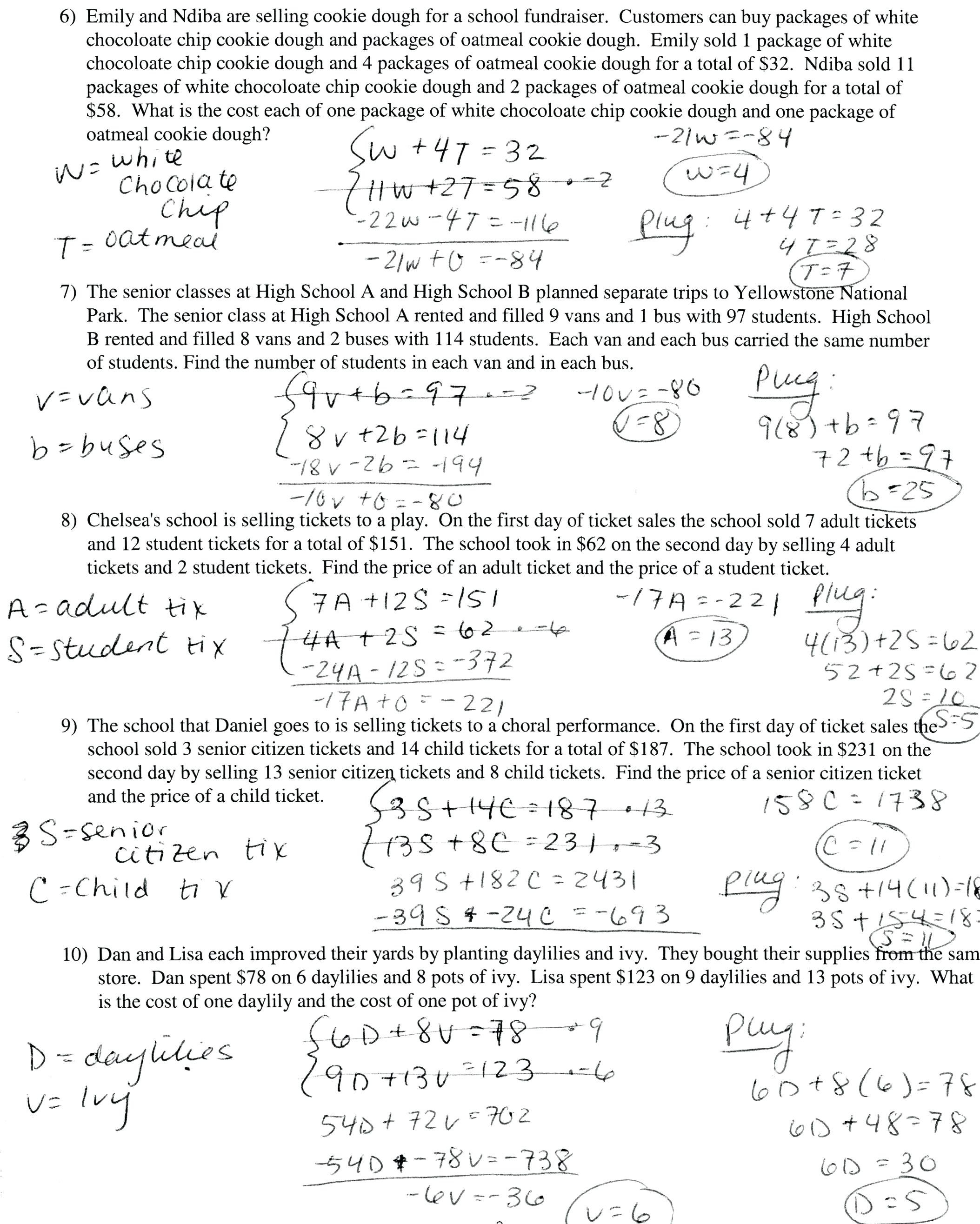Simultaneous Equations Word Problems Math Writing Linear Equations Along With Systems Word Problems Worksheet