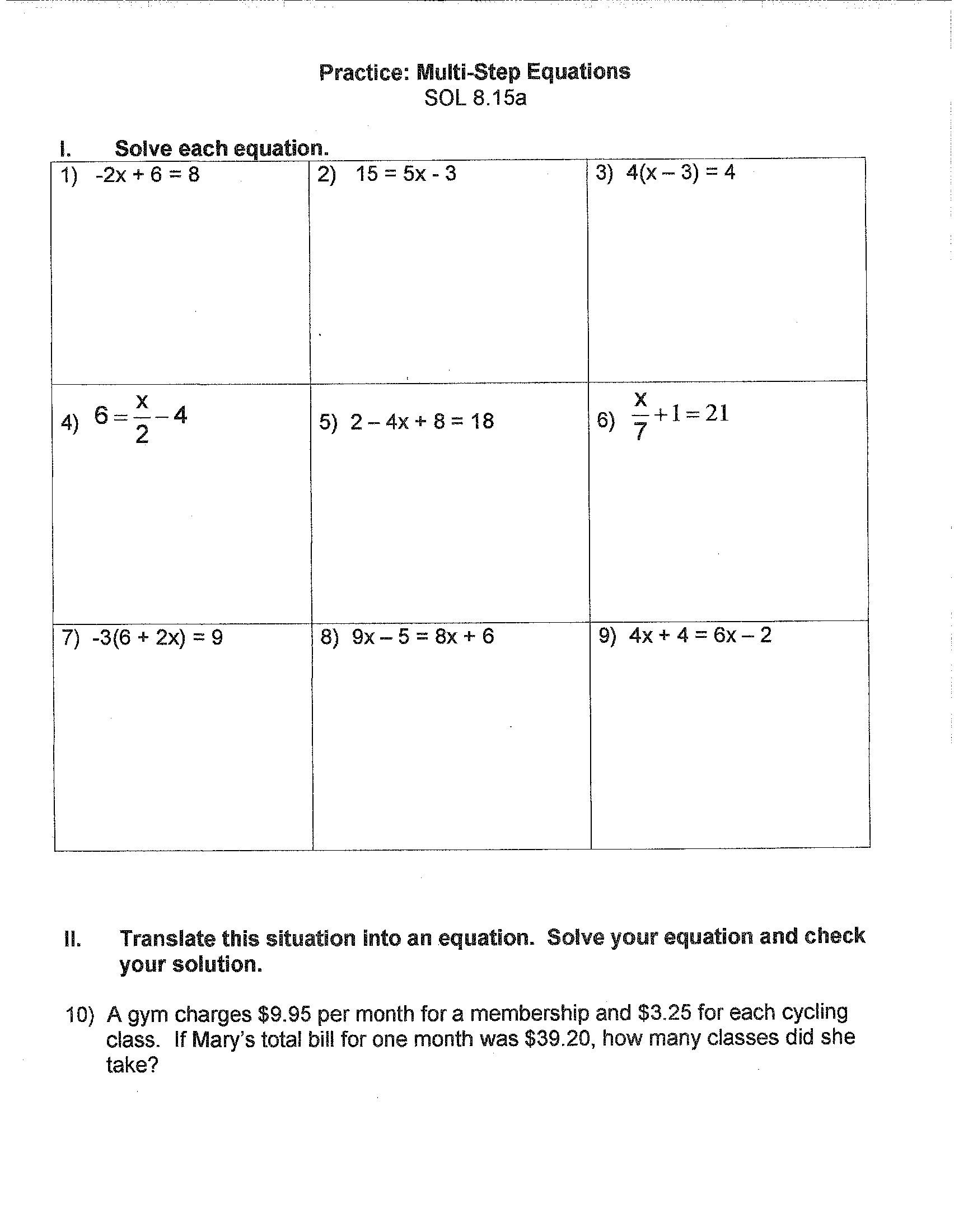 Single Variable Algebra Worksheet  Briefencounters Inside Single Variable Algebra Worksheet