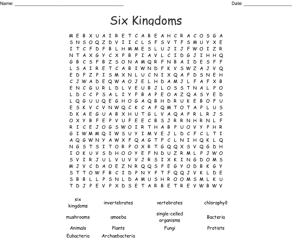 Six Kingdoms Word Search  Wordmint Pertaining To Domains And Kingdoms Worksheet