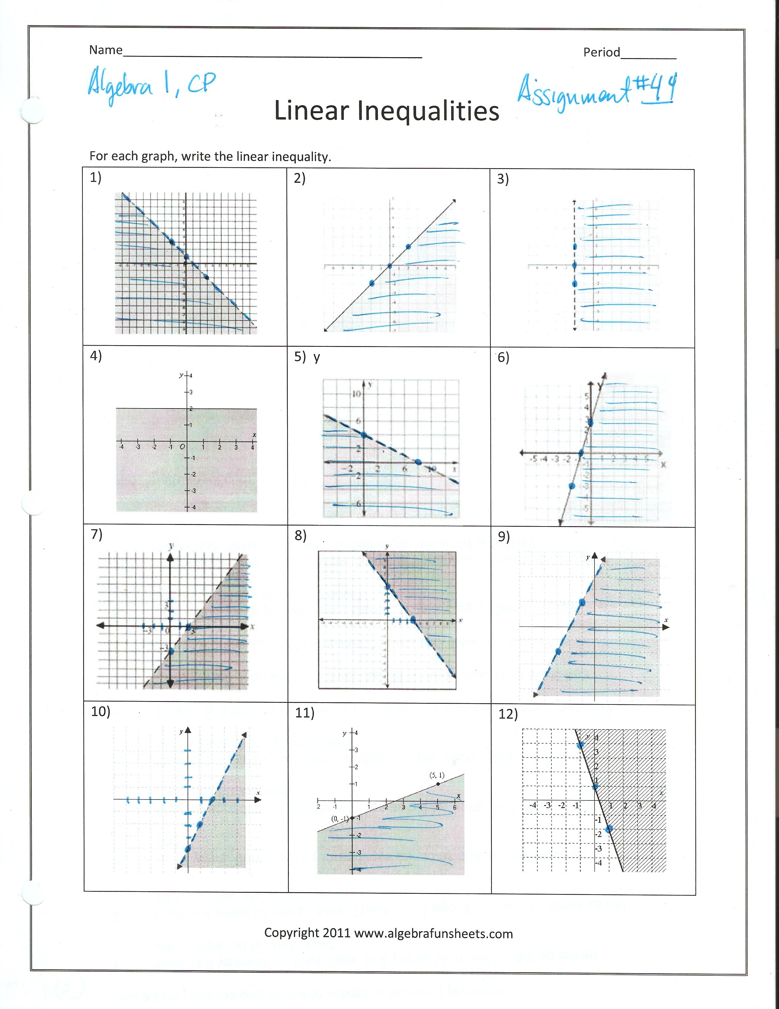 Sketch The Graph Of Each Linear Inequality Worksheet Answers At In Linear Inequalities Worksheet With Answers