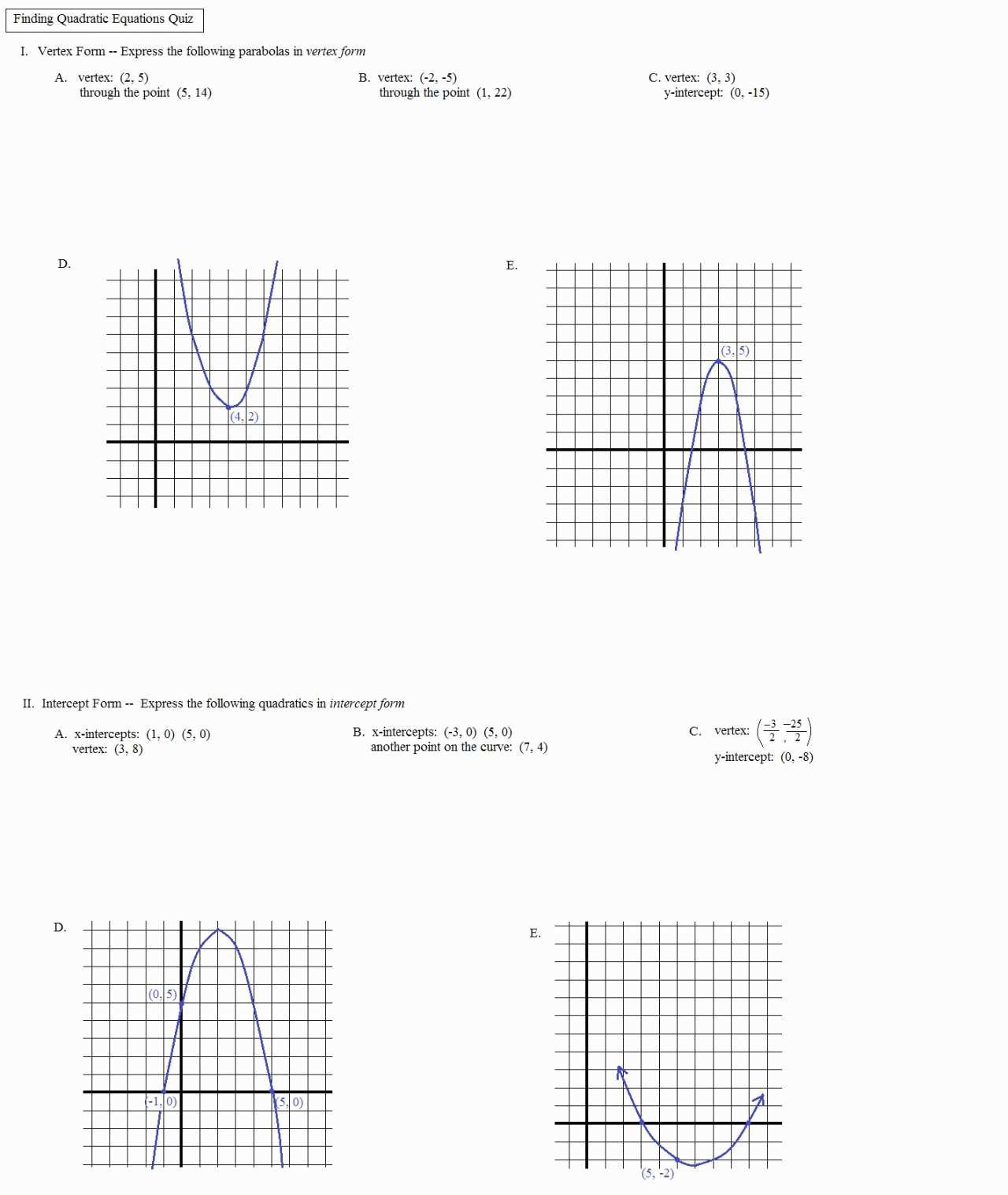 Sketching Quadratic Functions At Paintingvalley  Explore Along With Graphing Parabolas Worksheet Algebra 1