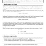 Skill Sheet 61 Mass And Weight Regarding Mass Weight And Gravity Worksheet Answers