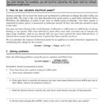 Skill Sheet 8C Electrical Power And Ohm's Law Also Calculating Electrical Energy And Cost Worksheet Answers