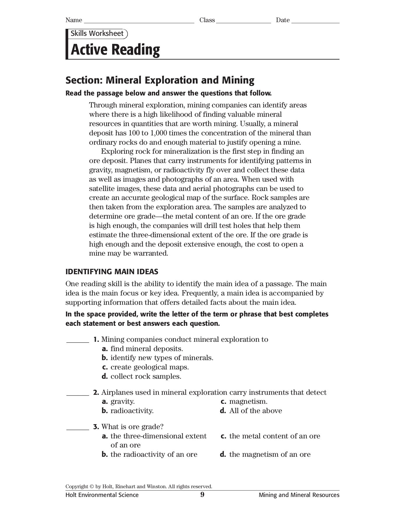Skills Worksheet Active Reading  Calhounk12Al Pages 1  6 For Holt Environmental Science Skills Worksheet Active Reading Answer Key