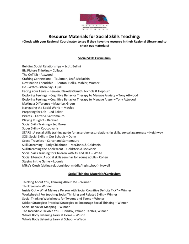 Social Skills Curriculum List Throughout Social Skills Worksheets For Adults