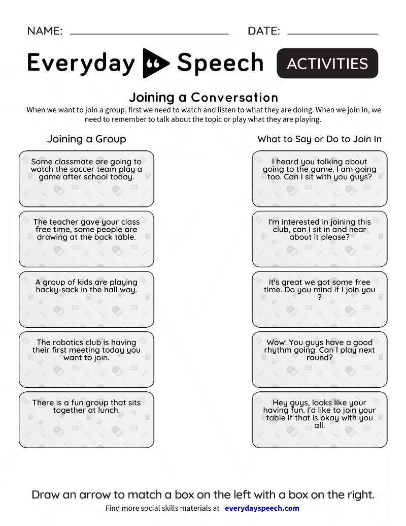 Social Skills Videos  Everyday Speech  Everyday Speech Together With Social Interaction Worksheets