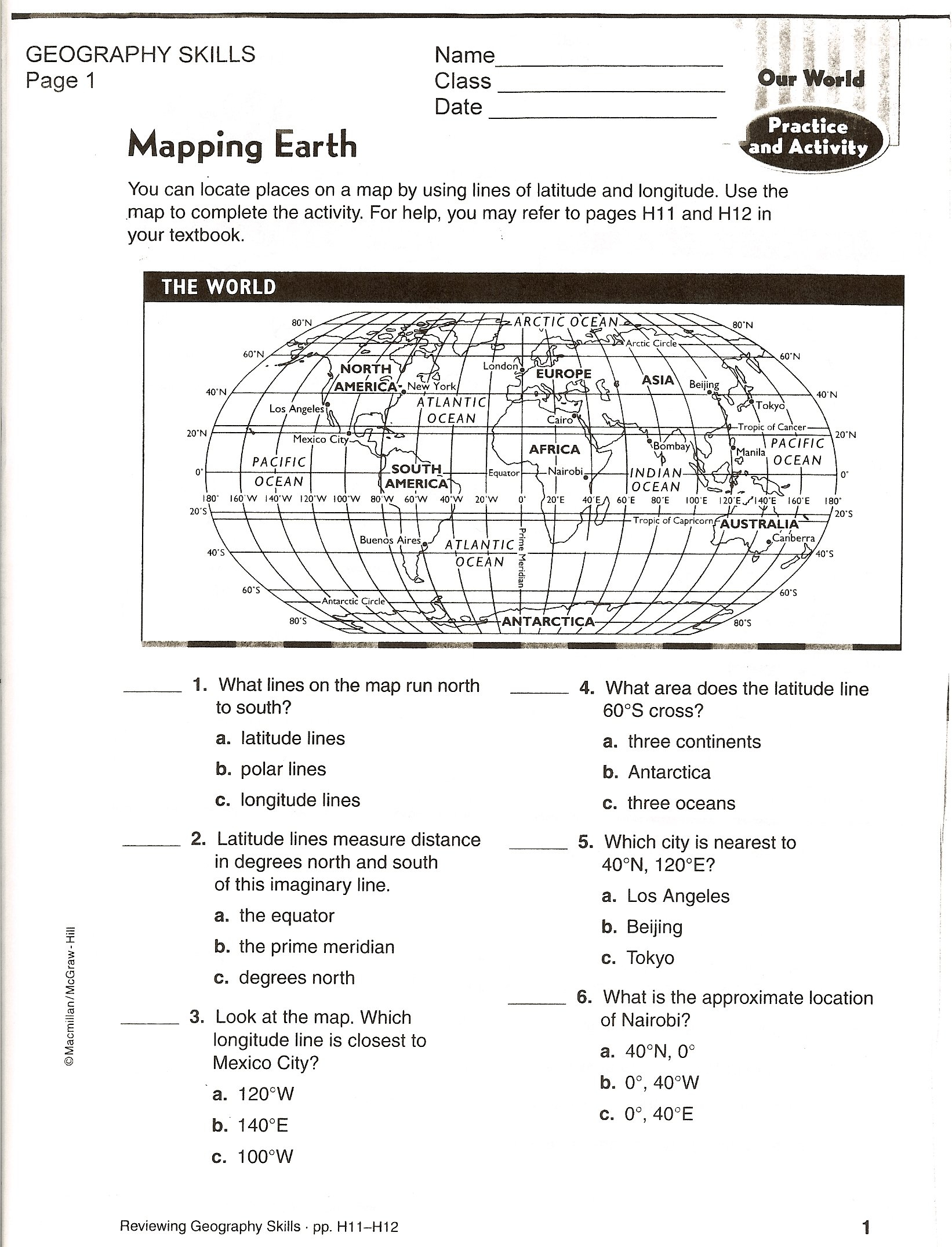 Social Studies Skills  Mr Proehl's Social Studies Class As Well As Latitude And Longitude Worksheets For 6Th Grade