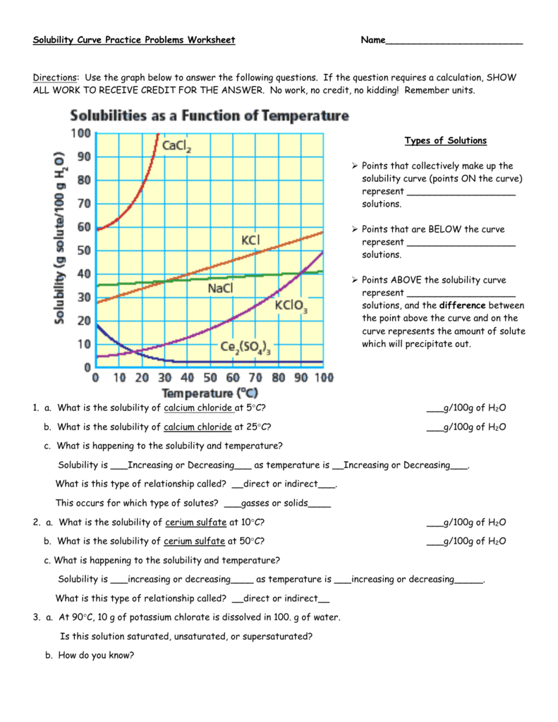 Solubility Curve Practice Problems Worksheet 1 For Solubility Curve Practice Problems Worksheet