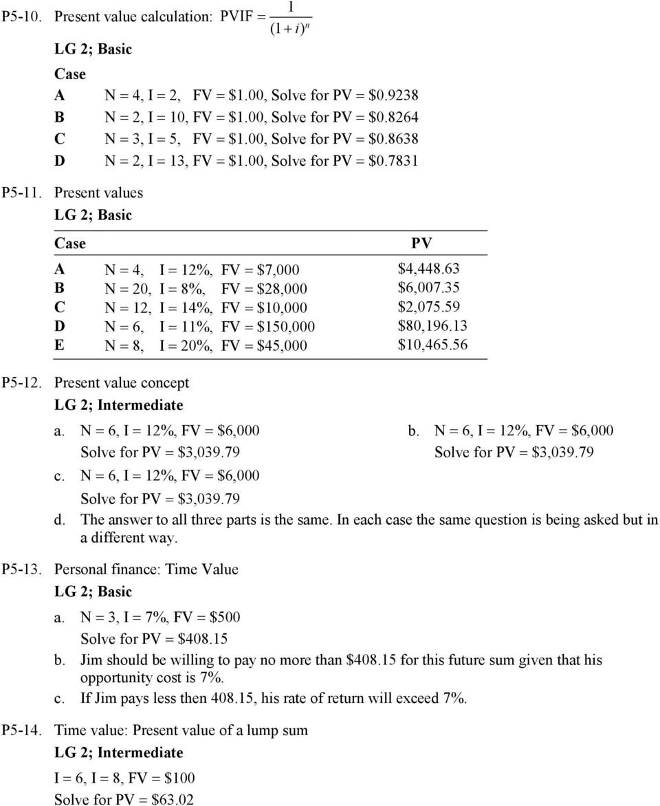 Solutions To Problems Chapter 5  Pdf Pertaining To 3 8 Present Value Of Investments Worksheet Answers