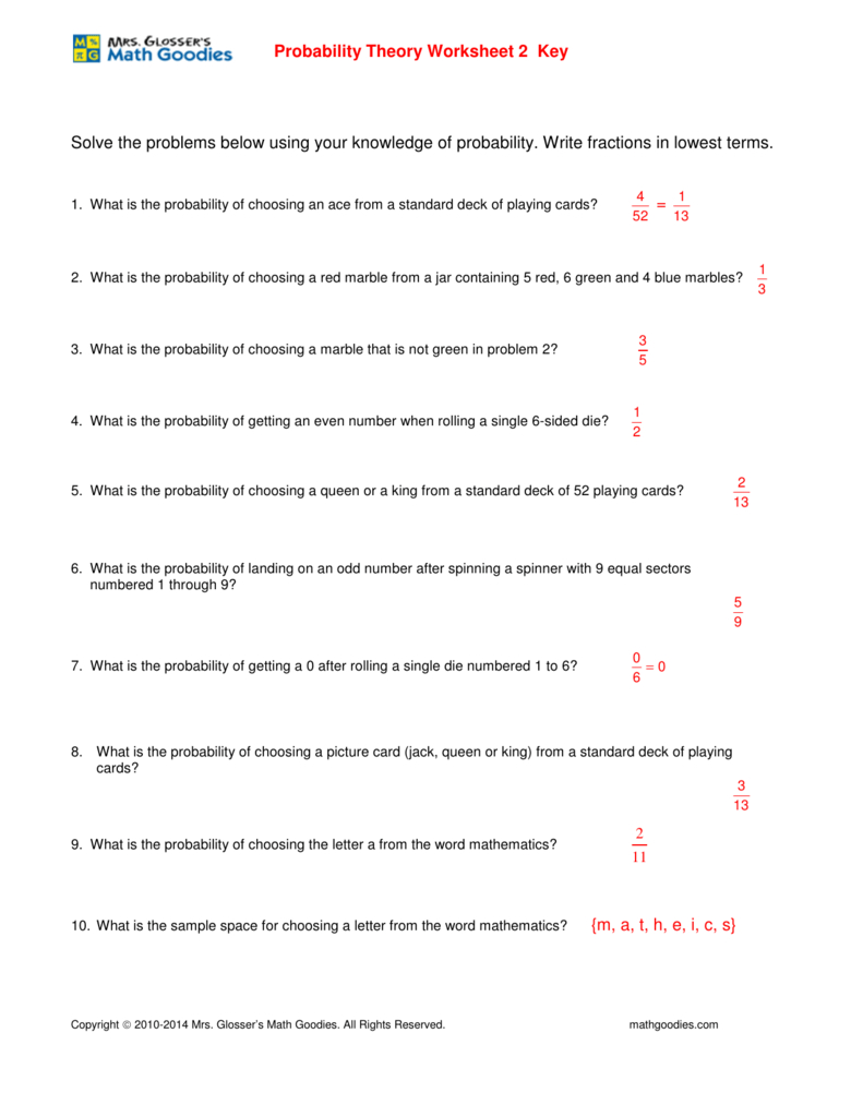 Solve The Problems Below Using Your Knowledge Of Along With Probability Theory Worksheet 1