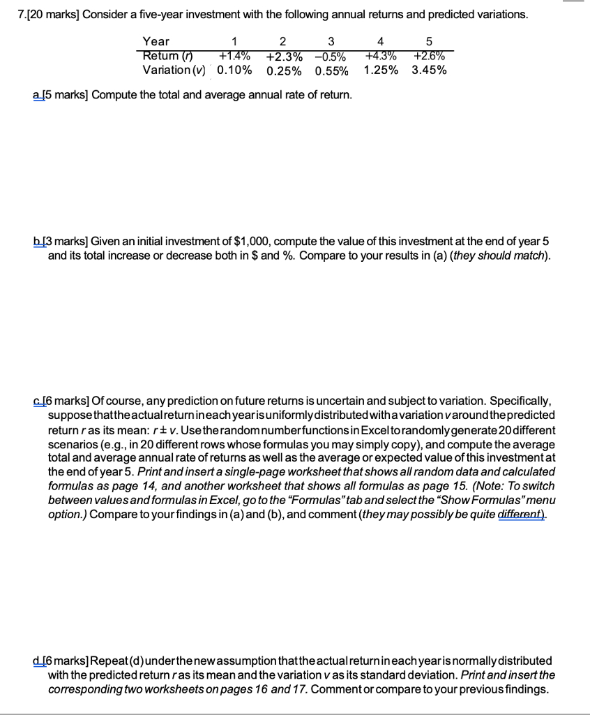 Solved 7120 Marks Consider A Fiveyear Investment With In Investments Compared Worksheet Answers