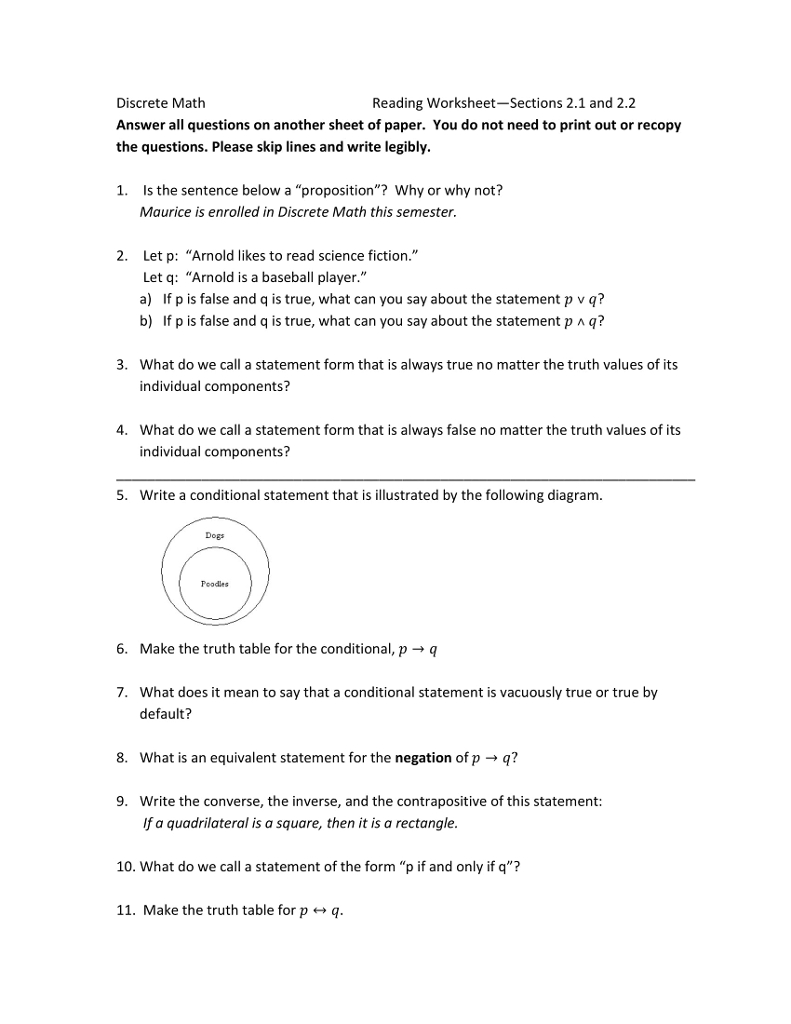 Solved Discrete Math Answer All Questions On Another Shee Also The Truth Of The Matter Worksheet Answers