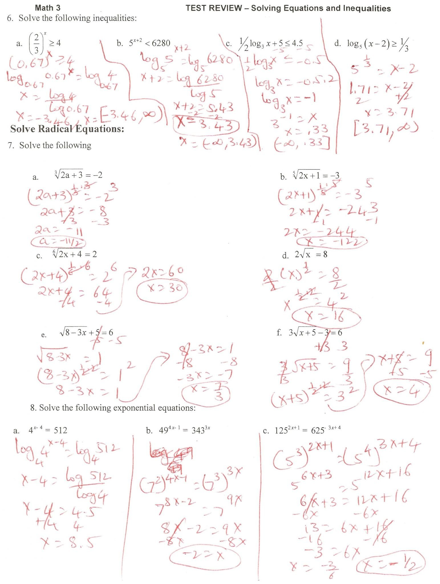 Solving Exponential Equations Worksheet With Answers  Briefencounters With Regard To Solving Equations Worksheet Answers