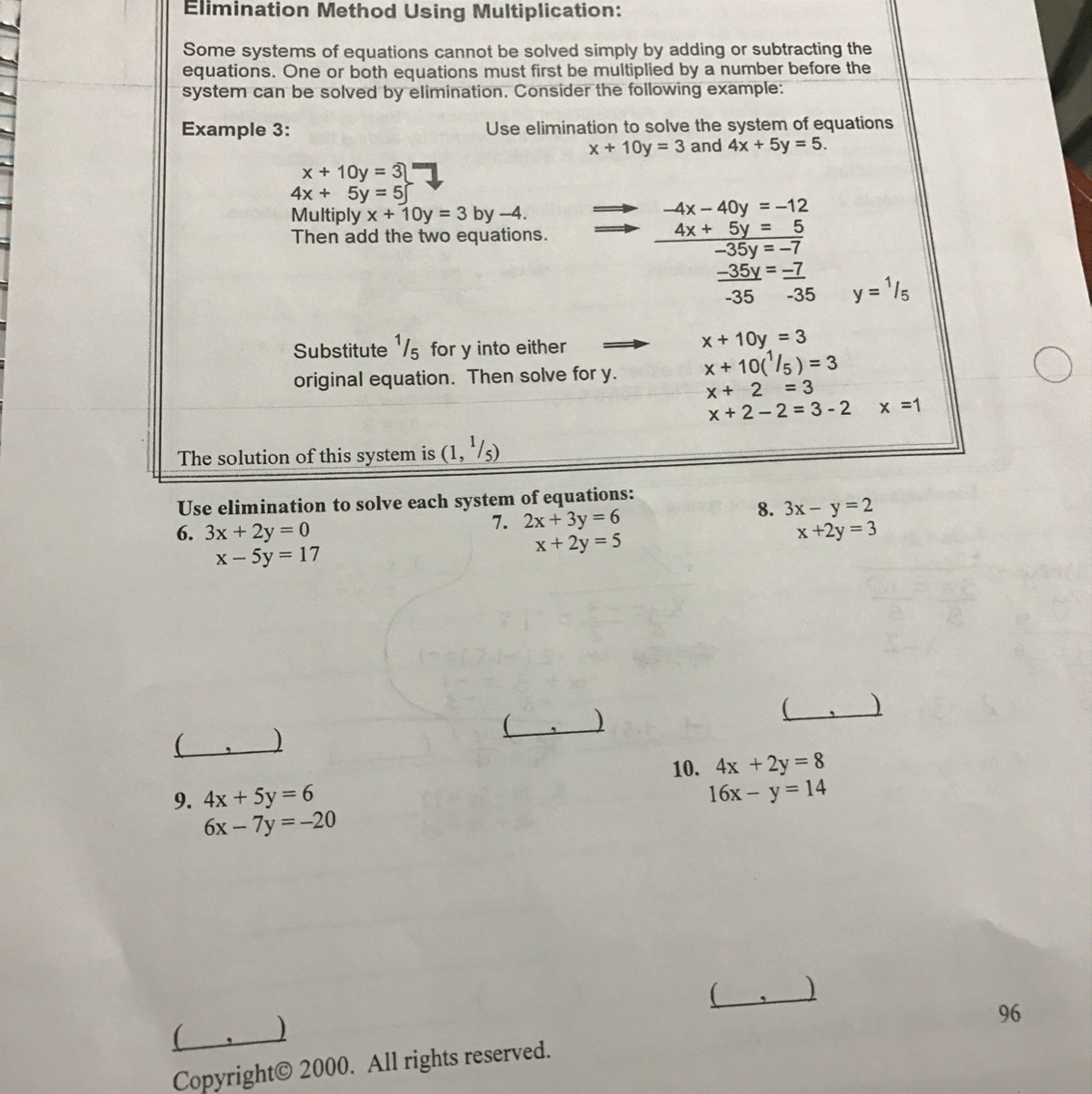 Solving Linear Systems Of Equations Addition Elimination Method Also Solving Systems Of Linear Equations By Elimination Worksheet Answers