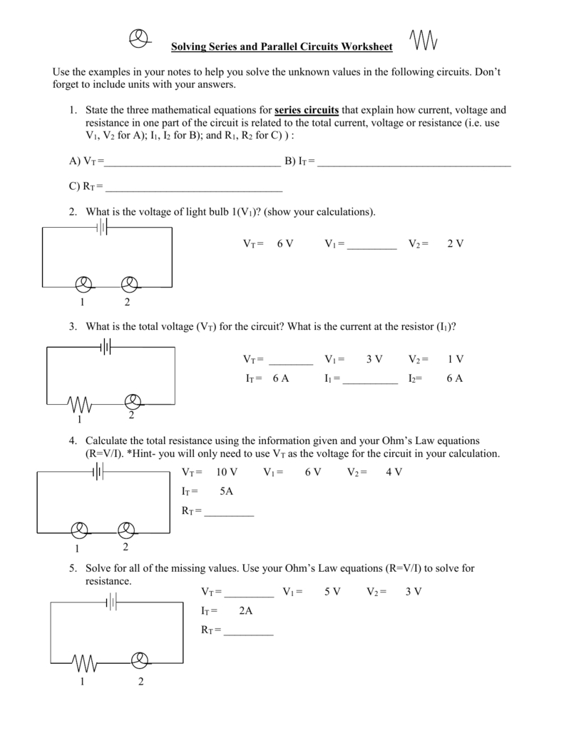 Solving Series And Parallel Circuits Worksheet In Series And Parallel Circuits Worksheet With Answers