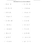 Solving Simple Linear Equations With Unknown Values Between 9 And 9 Also Linear Equation Problems Worksheet