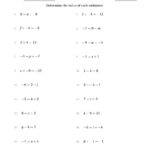Solving Simple Linear Equations With Unknown Values Between 9 And 9 As Well As One Step Equations With Fractions Worksheet