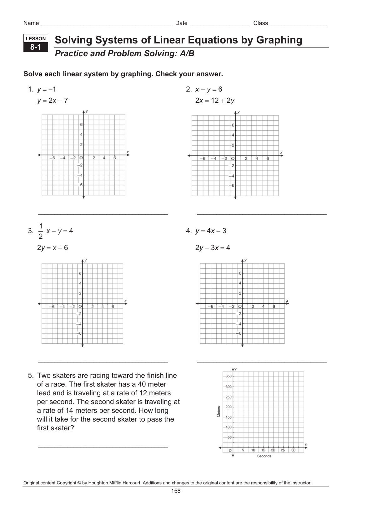 Solving Systems Of Linear Equationsgraphing For Solving Systems By Graphing Worksheet