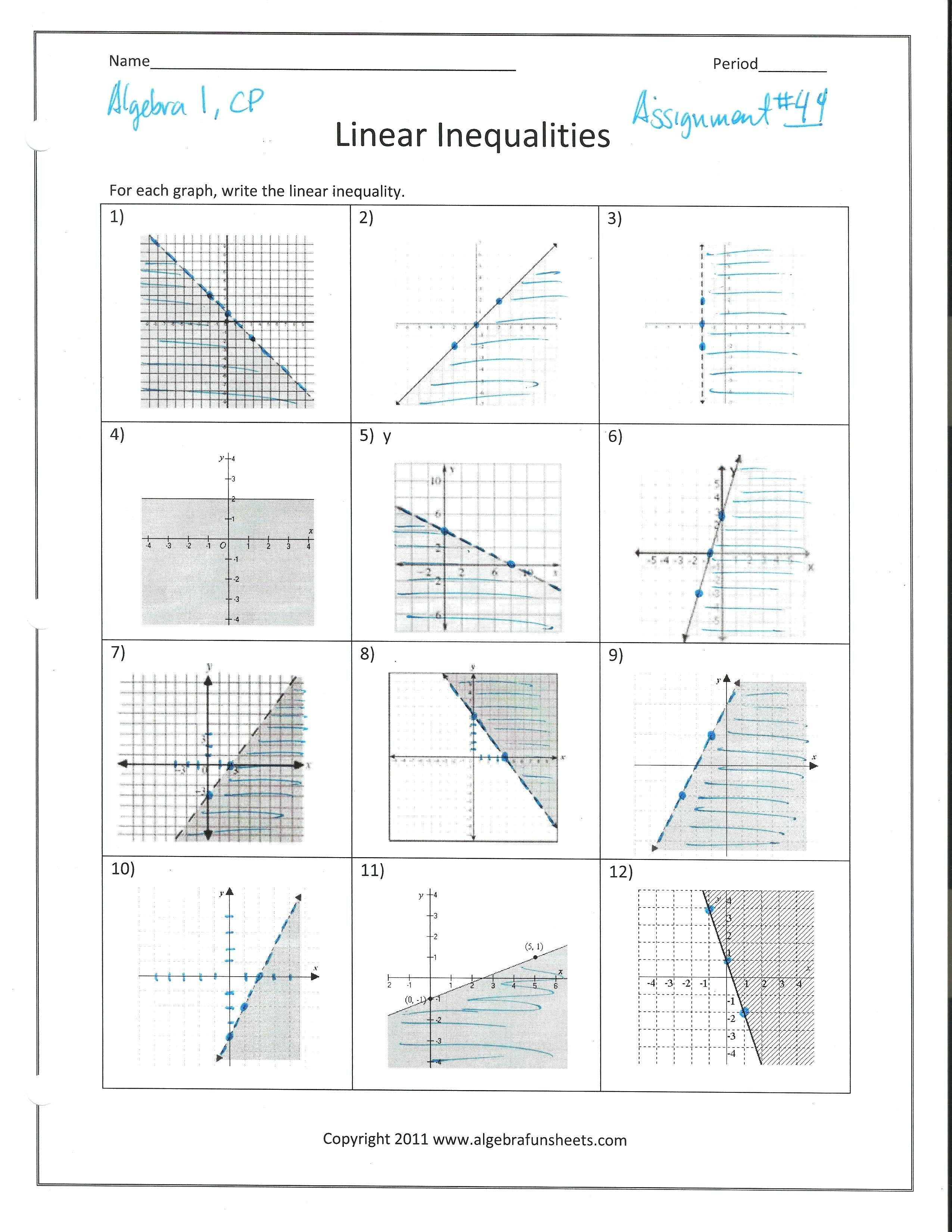 Solving Systems Of Linear Inequalitiesgraphing Math Solving And Also Solving And Graphing Inequalities Worksheet Answers